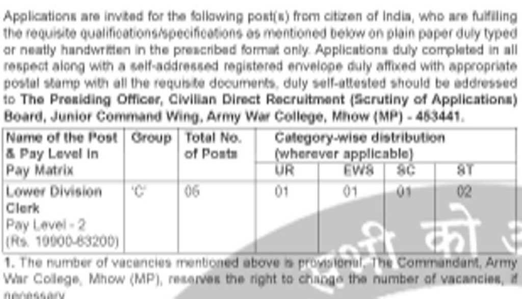 IA SARKARI NAUKRI 2023-24: भारतीय सेना में लोअर डिवीजन क्लर्क भर्ती,जल्द करे आवेदन