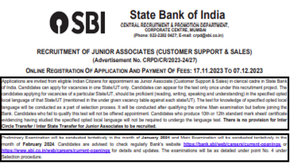 SBI Job 2024 For Freshers : Recruitment, Notification, Exam Date, Apply Online, Eligibility, Admit card